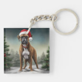 Boxer Hond in Sneeuw Kerstmis Sleutelhanger (Achterkant)