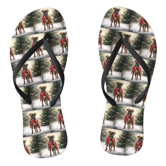 Boxer Hond in Sneeuw Kerstmis Teenslippers (Voetbed)