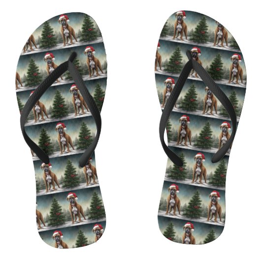 Boxer Hond in Sneeuw Kerstmis Teenslippers (Voetbed)