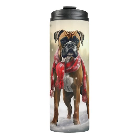 Boxer Hond in Sneeuw Kerstmis Thermosbeker (Voorkant)