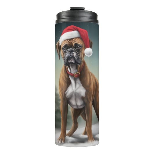 Boxer Hond in Sneeuw Kerstmis Thermosbeker (Voorkant)