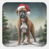 Boxer Hond in Sneeuw Kerstmis Vierkante Sticker (Voorkant)