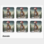 Boxer Hond in Sneeuw Kerstmis Vierkante Sticker (Vel)