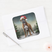 Boxer Hond in Sneeuw Kerstmis Vierkante Sticker (Envelop)
