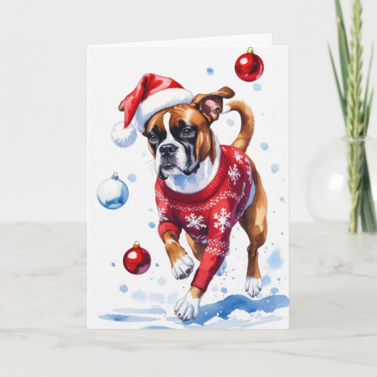 Boxer Hond Kerstgroet Kaart (Voorkant)