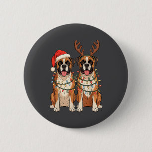 Boxer Hond Kerstman Kerstmuts Rendier Lichtjes Paj Ronde Button 5,7 Cm