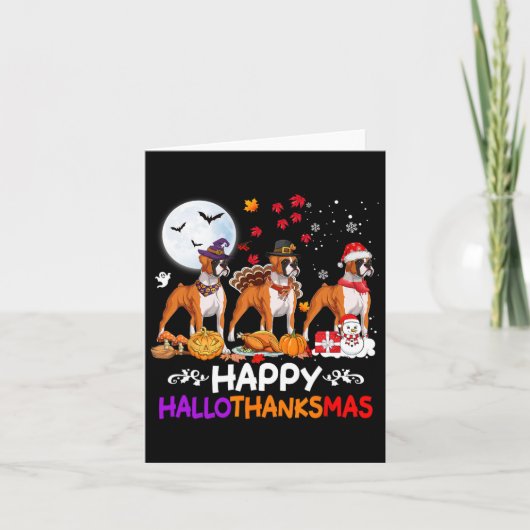 Boxer Hond Kerstmis Happy Hallothankmas Thanksgivi Kaart (Voorkant)