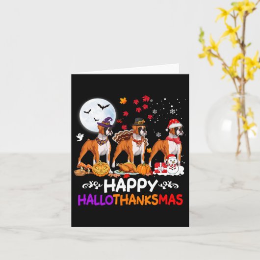 Boxer Hond Kerstmis Happy Hallothankmas Thanksgivi Kaart (Gele Bloem)