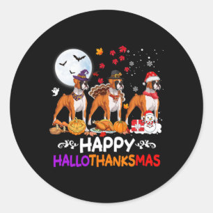 Boxer Hond Kerstmis Happy Hallothankmas Thanksgivi Ronde Sticker