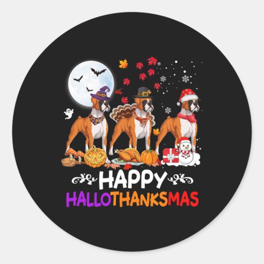 Boxer Hond Kerstmis Happy Hallothankmas Thanksgivi Ronde Sticker (Voorkant)