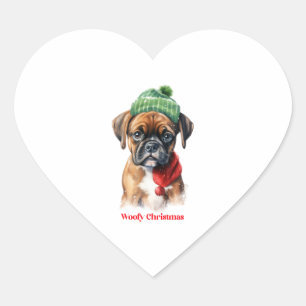 Boxer Hond Kerstmis X-Mas wens cadeau Woofy Kerstm Hart Sticker