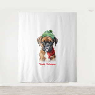 Boxer Hond Kerstmis X-Mas wens cadeau Woofy Kerstm Wandkleed