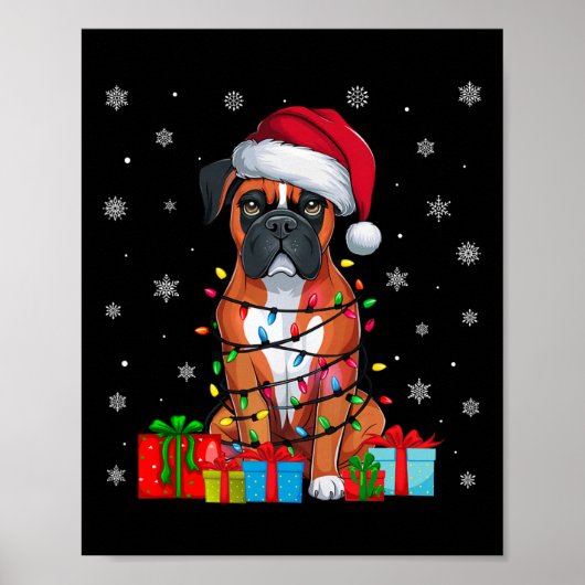 Boxer Hond Lelijke Kerstverlichting Santa Hat Boxe Poster (Voorkant)