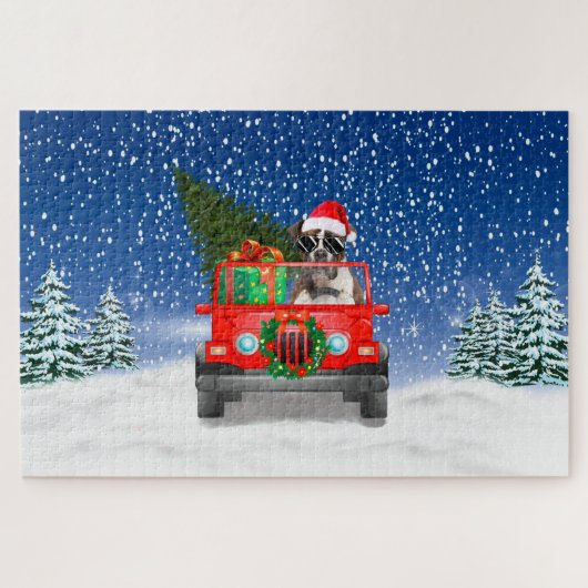 Boxer-hond met kerstcadeaus legpuzzel (Horizontaal)