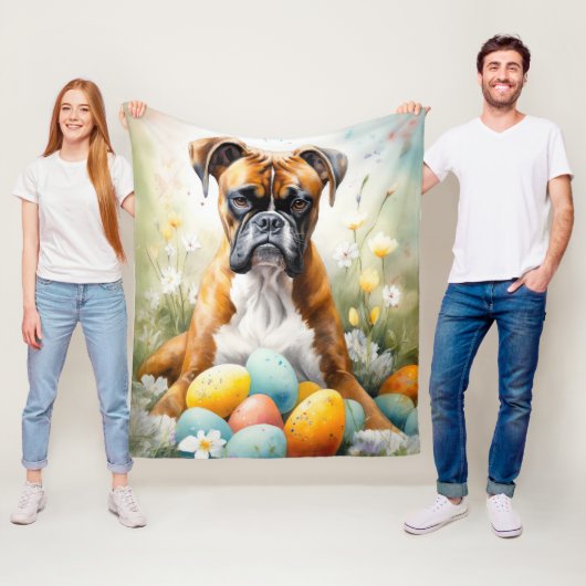 Boxer Hond met Pasen Eieren Vakantie Fleece Deken (In situ)