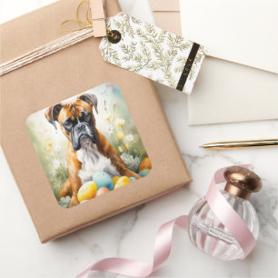 Boxer Hond met Pasen Eieren Vakantie Vierkante Sticker