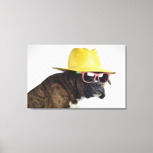 Boxer hond met pet en glazen canvas afdruk (Voorkant)