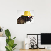 Boxer hond met pet en glazen poster (Thuiskantoor)