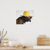 Boxer hond met pet en glazen poster (Keuken)