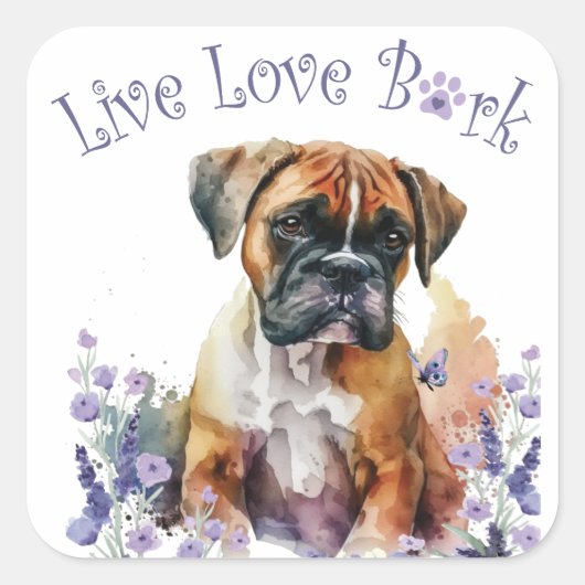 Boxer Hond Moeder Bloem Vierkante Sticker (Voorkant)