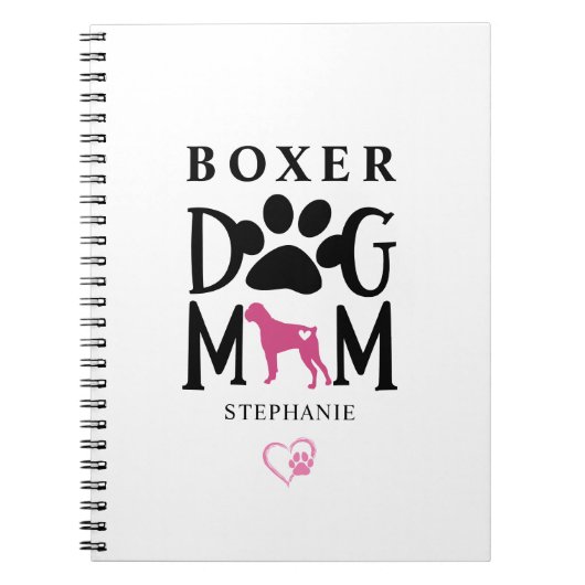 Boxer Hond Moeder Pawprint Hart Aangepaste Naam Notitieboek (Voorkant)