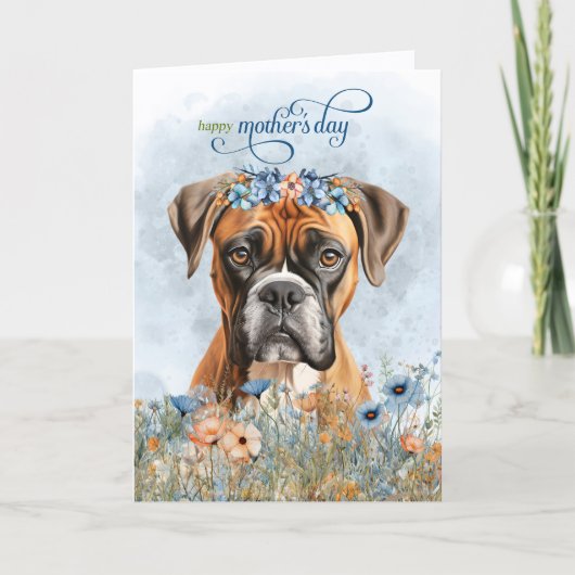 Boxer Hond Moederdag Wilde Bloemen Feestdagen Kaart (Voorkant)