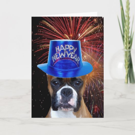 Boxer-hond Nieuwjaarswenskaart Feestdagen Kaart (Voorkant)