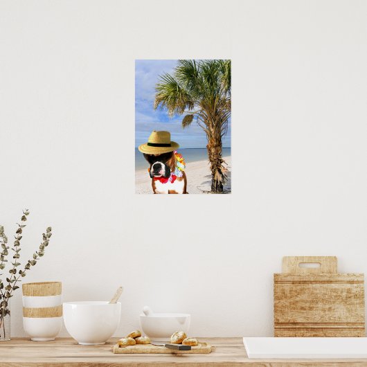 Boxer-hond op het strand poster (Keuken)
