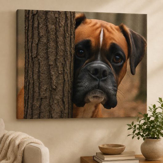 Boxer Hond Piep Kijk Canvas Afdruk