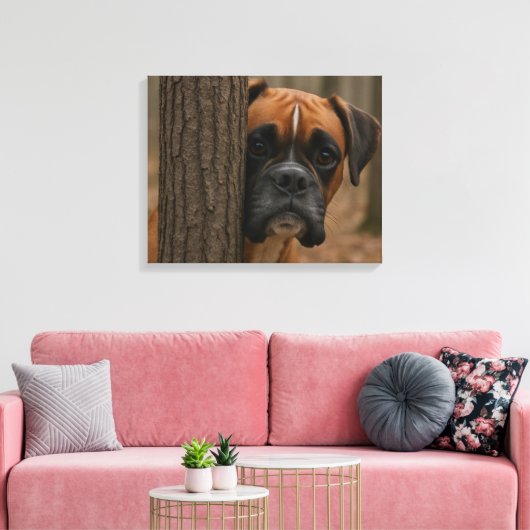 Boxer Hond Piep Kijk Canvas Afdruk (Insitu (Woonkamer))
