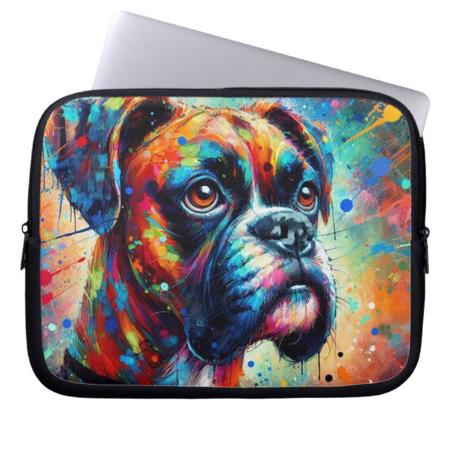 Boxer Hond Pop Art Whimsical Moderne Retro-Geïnspi Laptop Sleeve (Voorkant)