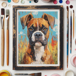 Boxer Hond Portret Digitale Olieverf Briefkaart