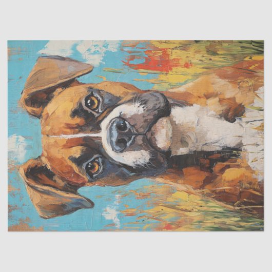 Boxer Hond Portret Digitale Olieverf Decoupage Tissuepapier (Voorkant)