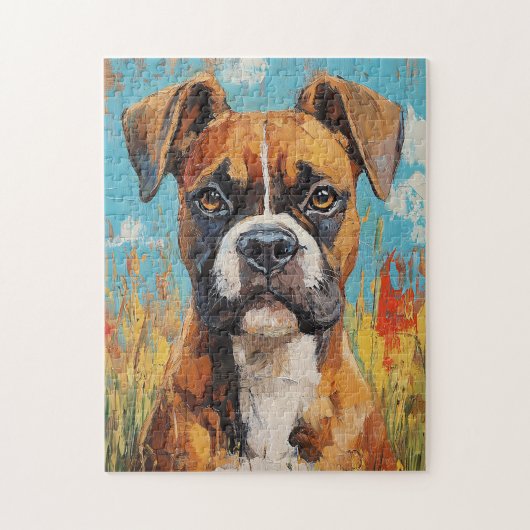 Boxer Hond Portret Digitale Olieverf Legpuzzel (Verticaal)