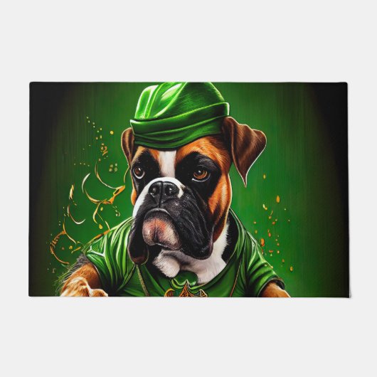 Boxer Hond Rijdt op Fiets St. Patrick's Day Deurmat (Voorkant)