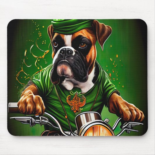 Boxer Hond Rijdt op Fiets St. Patrick's Day Muismat (Voorkant)