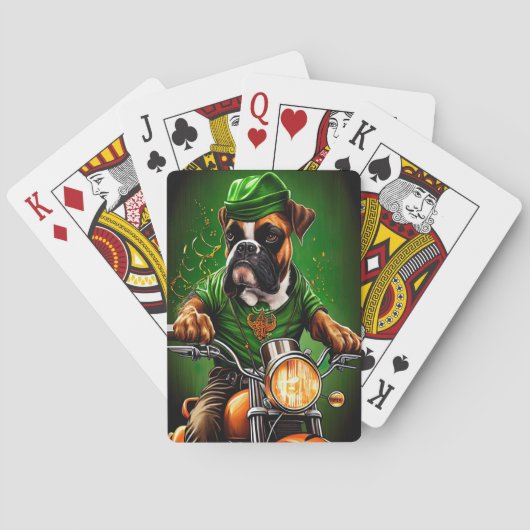 Boxer Hond Rijdt op Fiets St. Patrick's Day Pokerkaarten (Achterkant)