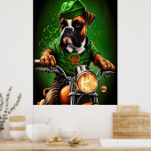 Boxer Hond Rijdt op Fiets St. Patrick's Day Poster (Keuken)