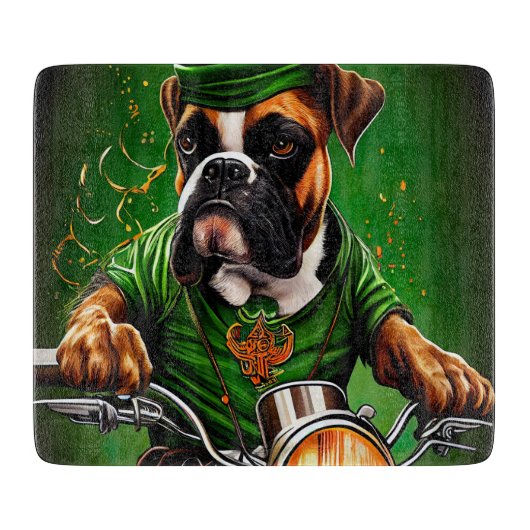 Boxer Hond Rijdt op Fiets St. Patrick's Day  Snijplank (Voorkant)