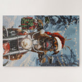 Boxer Hond Rijdt op Motorfiets Kerstmis Legpuzzel (Horizontaal)