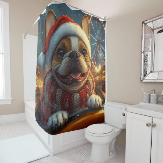 Boxer Hond Roller Coaster Kerstmis Douchegordijn (In situ)