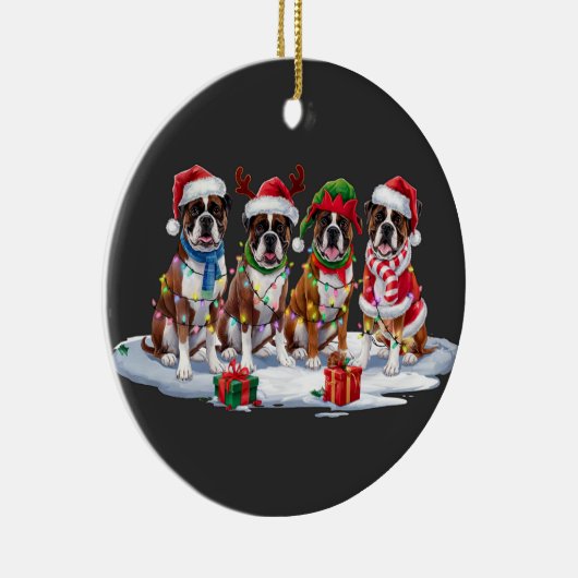 Boxer hond Santa hoedgewei elf kerstverlichting Keramisch Ornament (Rechts)
