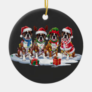 Boxer hond Santa hoedgewei elf kerstverlichting Keramisch Ornament