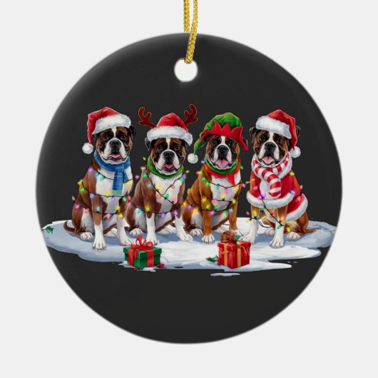 Boxer hond Santa hoedgewei elf kerstverlichting Keramisch Ornament (Voorkant)