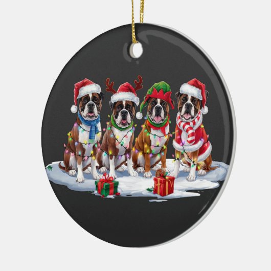 Boxer hond Santa hoedgewei elf kerstverlichting Keramisch Ornament (Links)