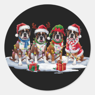 Boxer hond Santa hoedgewei elf kerstverlichting Ronde Sticker