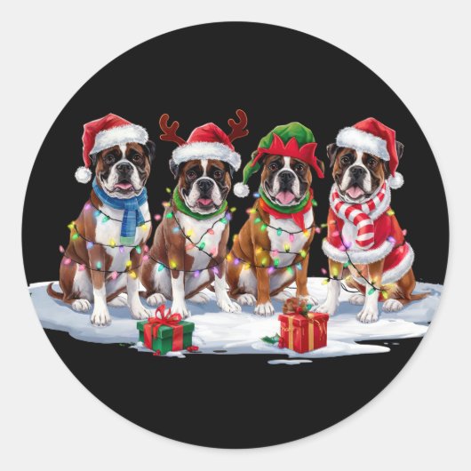 Boxer hond Santa hoedgewei elf kerstverlichting Ronde Sticker (Voorkant)