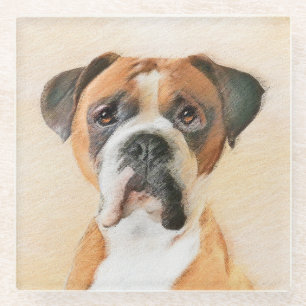 Boxer Hond Schilderen Onbijgesneden Originele Dier Glazen Onderzetter