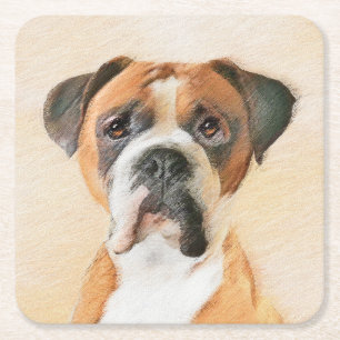 Boxer Hond Schilderen Onbijgesneden Originele Dier Kartonnen Onderzetters