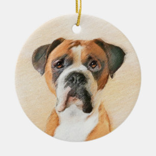 Boxer Hond Schilderen Onbijgesneden Originele Dier Keramisch Ornament
